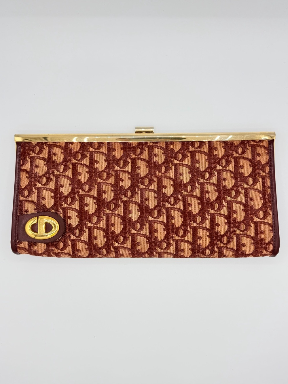 Vintage Burgundy Christian Dior Monogrammed Clutch